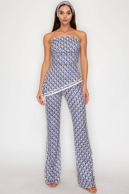 Coastal Print Strapless Jumpsuit - She Rare Boutique