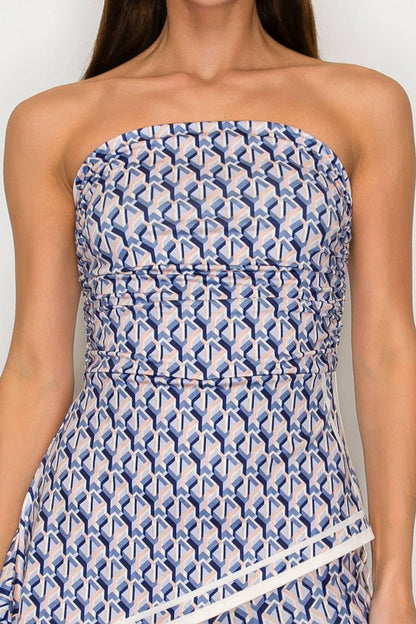 Coastal Print Strapless Jumpsuit - She Rare Boutique