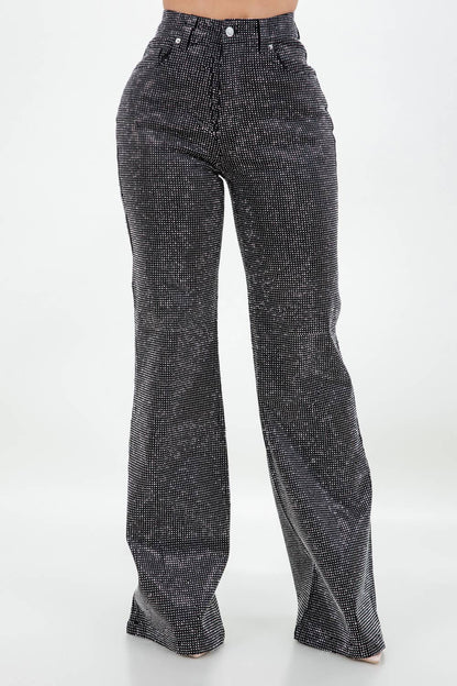 Rhinestone Flare Denim Jeans - She Rare Boutique