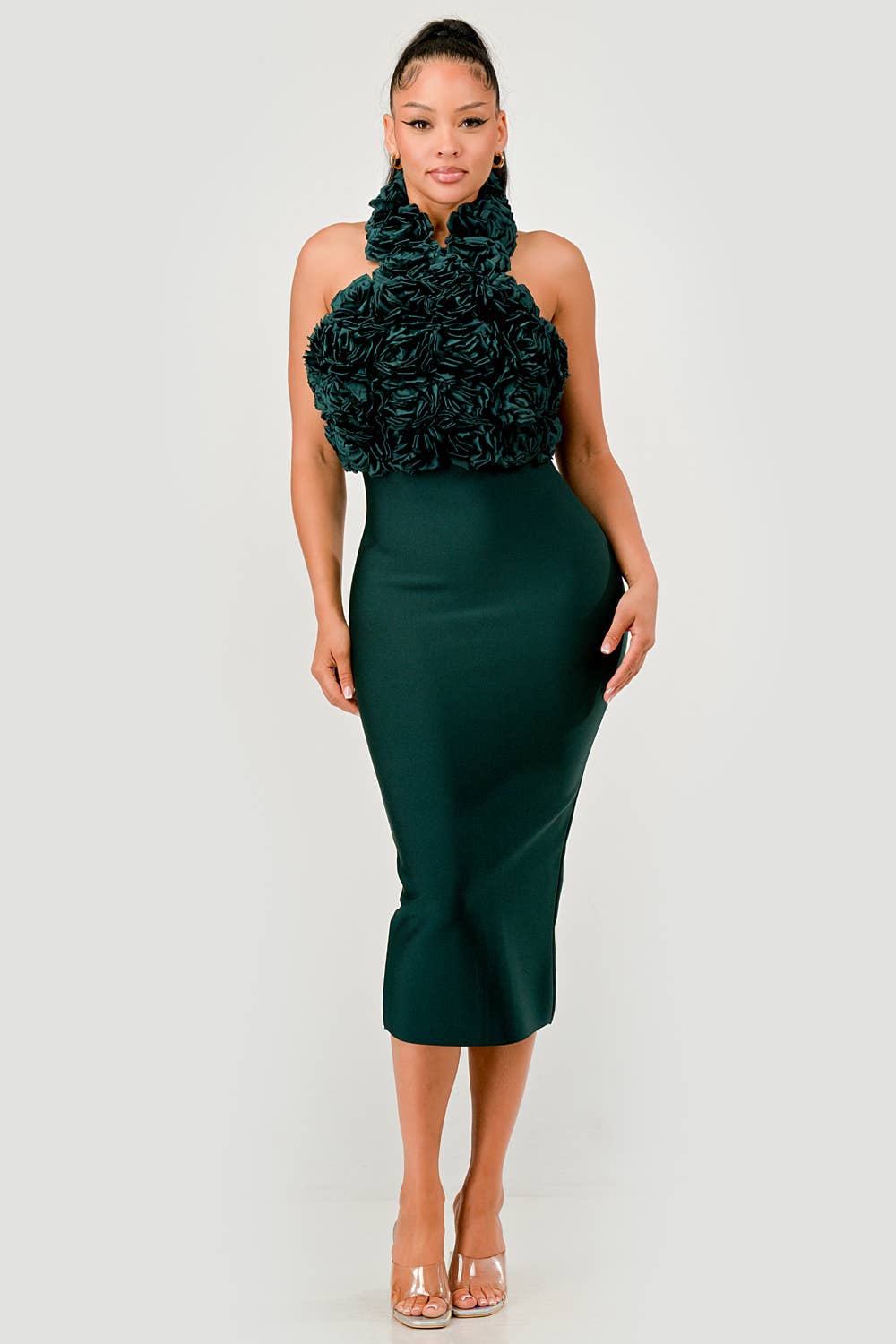 Rose Appliqué Halter Midi Dress - She Rare Boutique