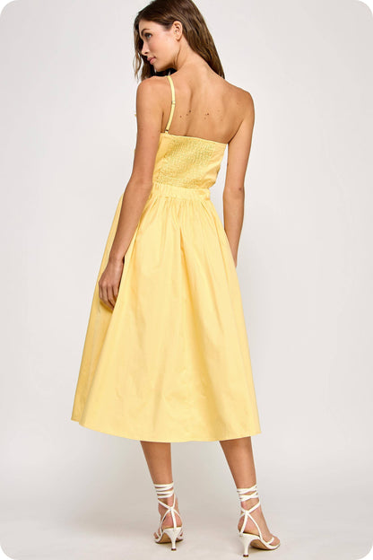 Sunny Days One-Shoulder Bow Midi Dress