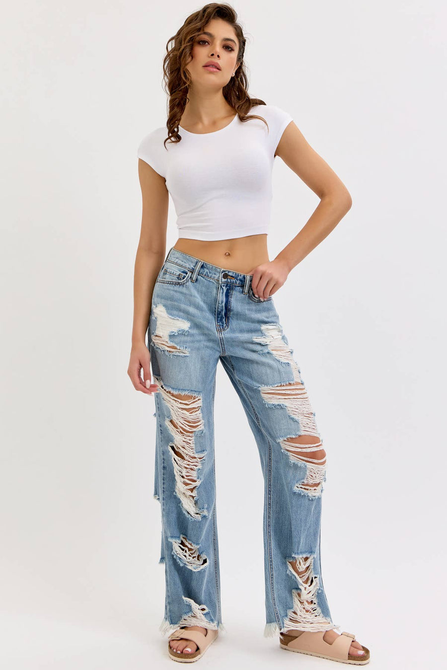 Run The Streets Distressed Wide Leg Jeans