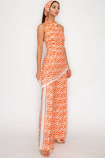 Orange Statement Halter Jumpsuit - She Rare Boutique