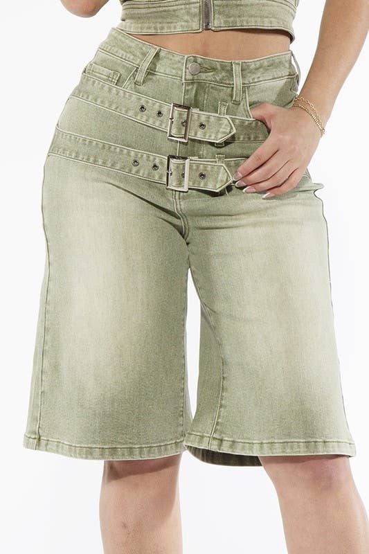 Sage Denim Cargo Shorts
