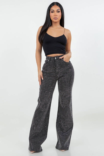 Rhinestone Flare Denim Jeans - She Rare Boutique