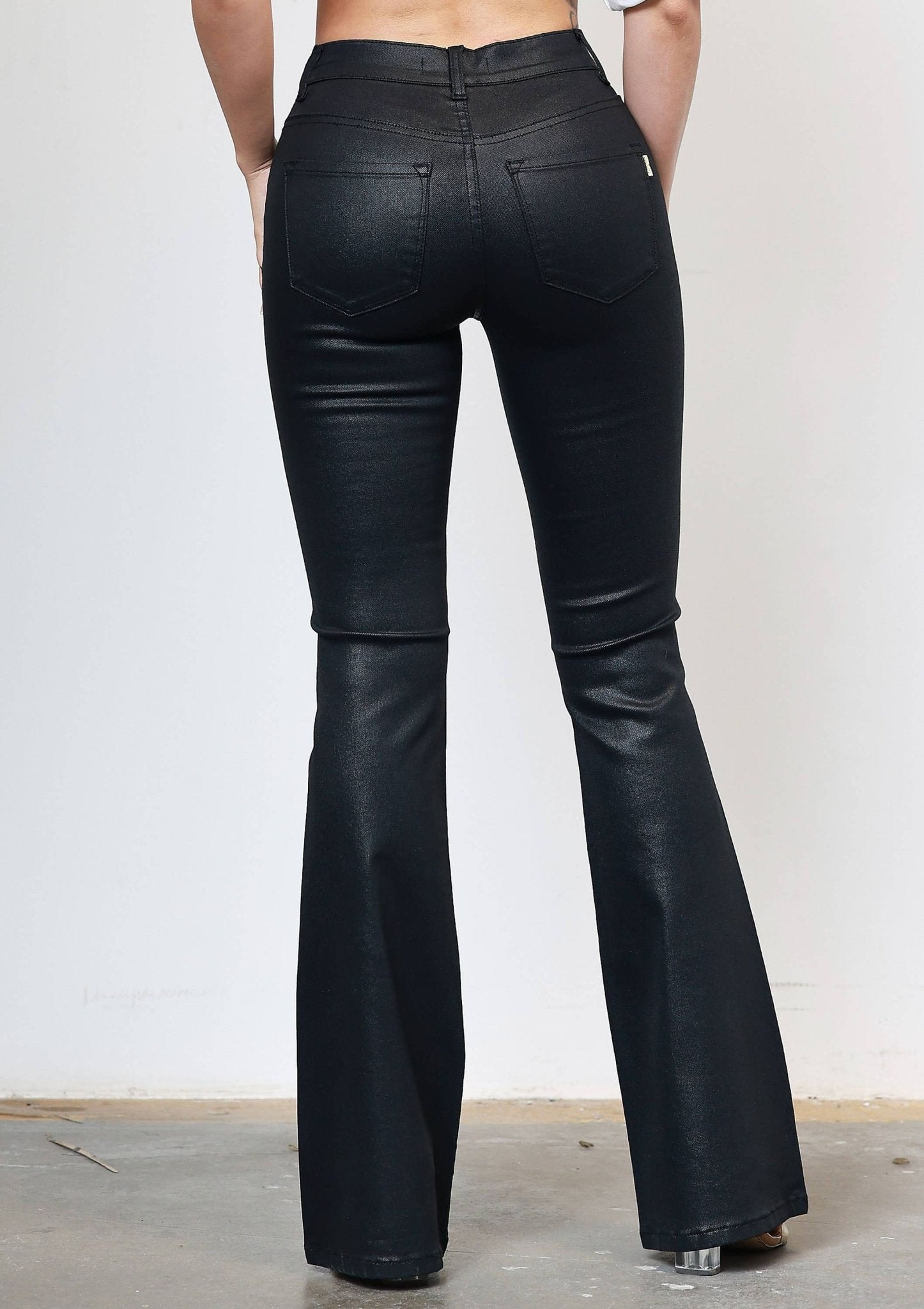 Coated Black Flare Jeans - SHE RARE