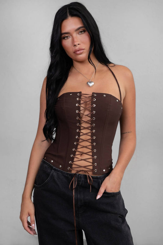 Briel Studded Halter Corset Top
