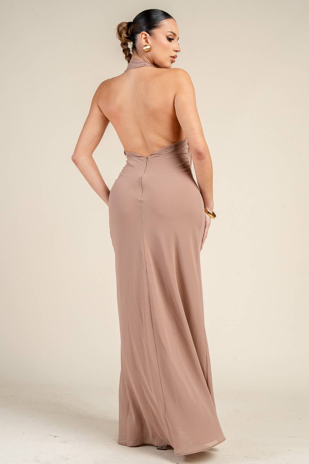 Halter Drape Maxi Dress - Nude - She Rare Boutique