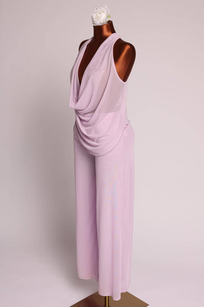 Women's lavender matching set with sleeveless cowl neck top
