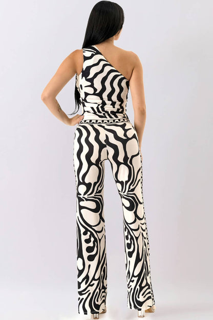 Back view of Monaco Print Pant Set with wide leg pants