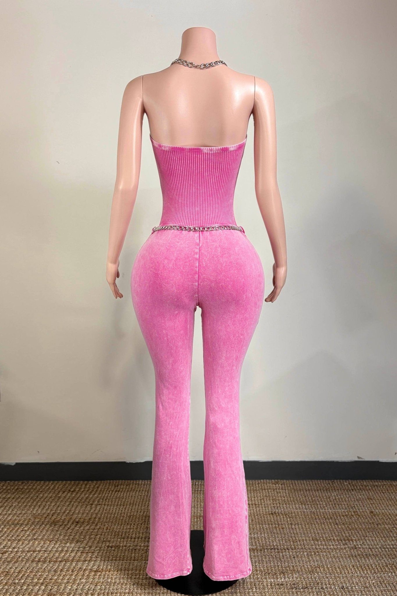 Pink Mineral Wash Chain Detail Jumpsuit - She Rare Boutique