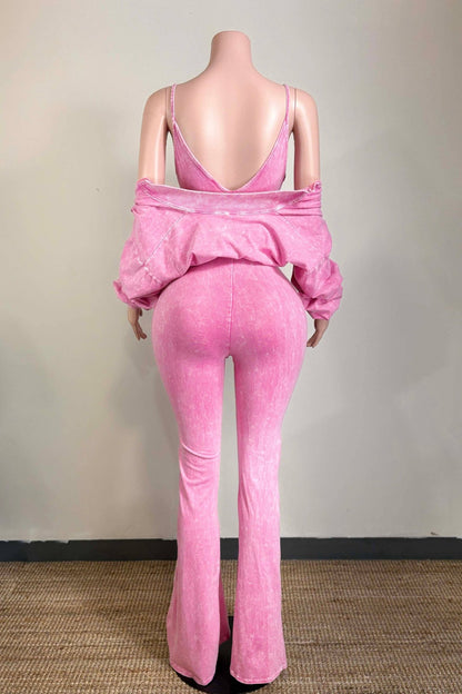 Pink Statement Flare Jumpsuit Set - She Rare Boutique