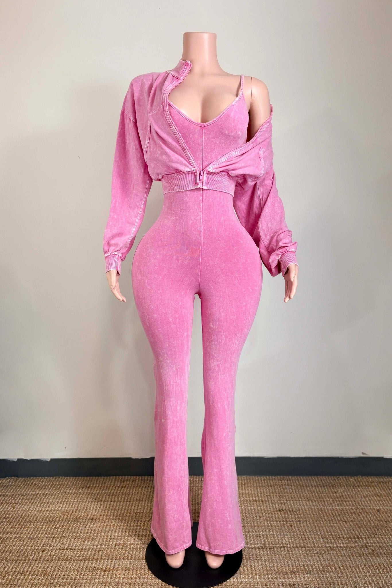 Pink Statement Flare Jumpsuit Set - She Rare Boutique
