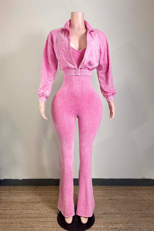Pink Statement Flare Jumpsuit Set - She Rare Boutique