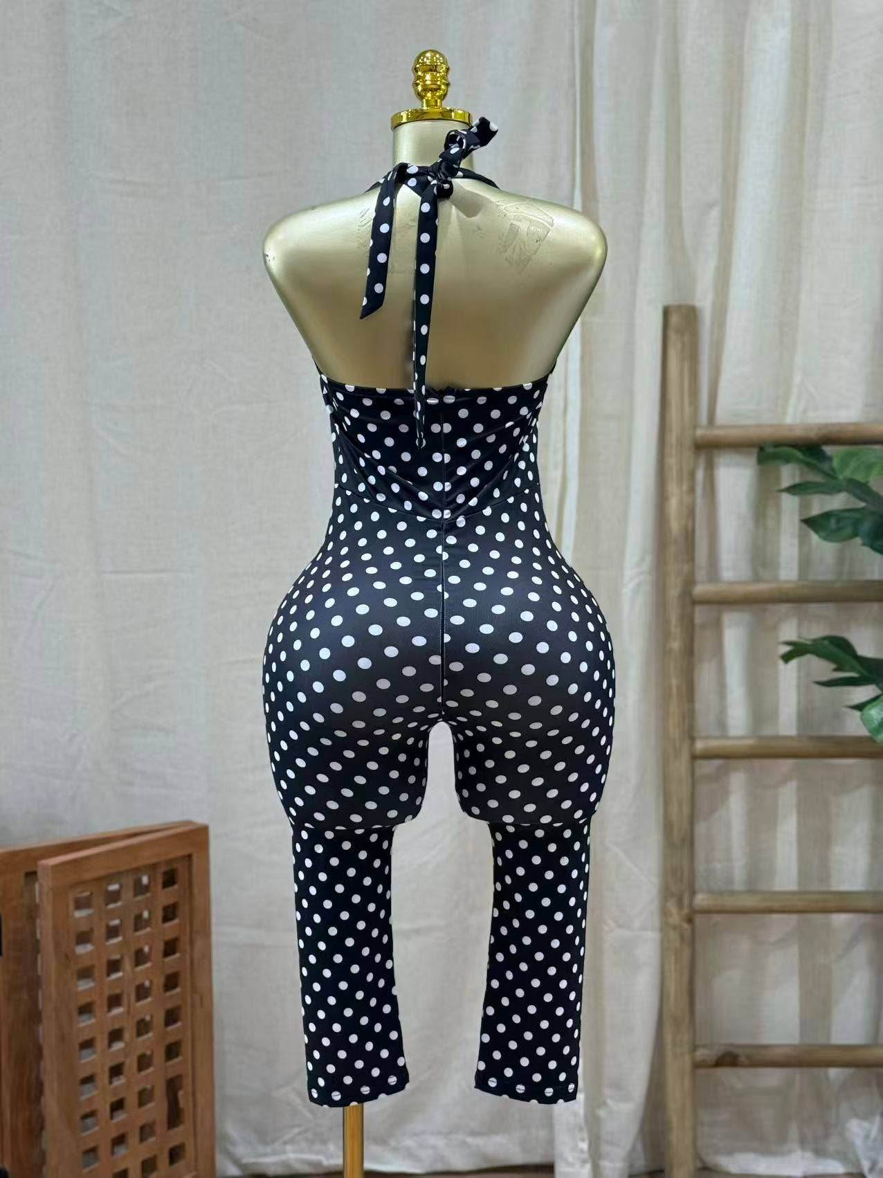Polka Dot Capri Jumpsuit - She Rare Boutique