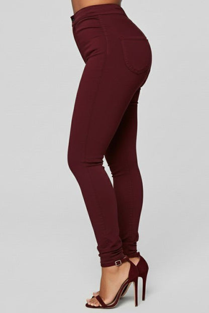 High Rise Burgundy Skinny Jeans - She Rare Boutique