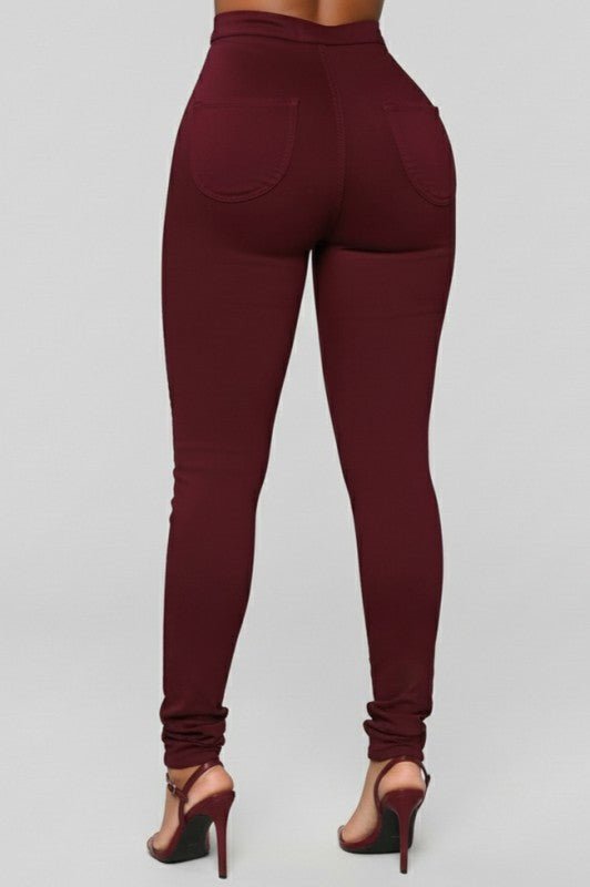 High Rise Burgundy Skinny Jeans - She Rare Boutique