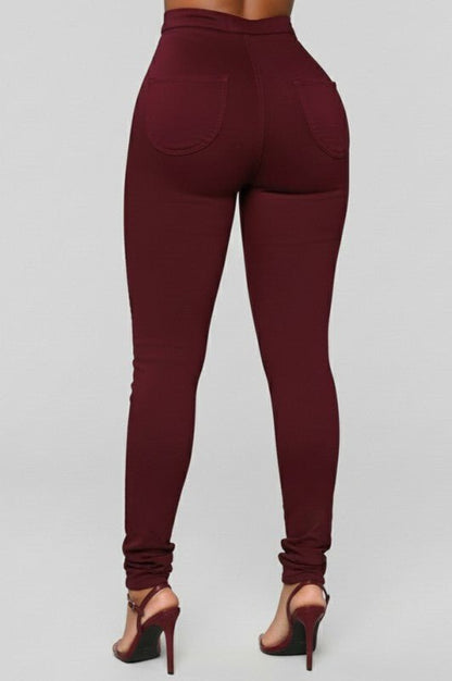 High Rise Burgundy Skinny Jeans - She Rare Boutique