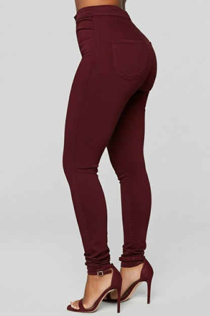 High Rise Burgundy Skinny Jeans - She Rare Boutique