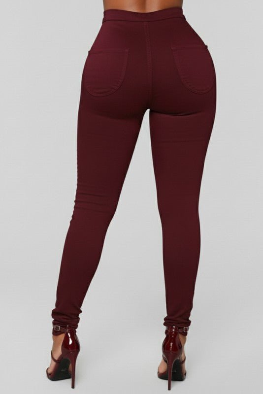 High Rise Burgundy Skinny Jeans - She Rare Boutique
