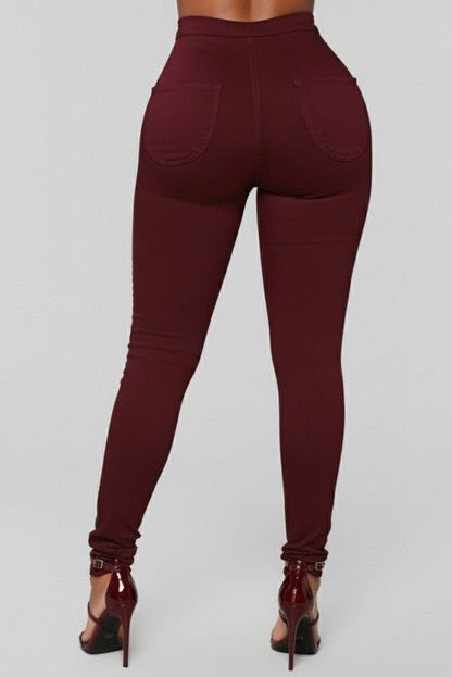 High Rise Burgundy Skinny Jeans - She Rare Boutique