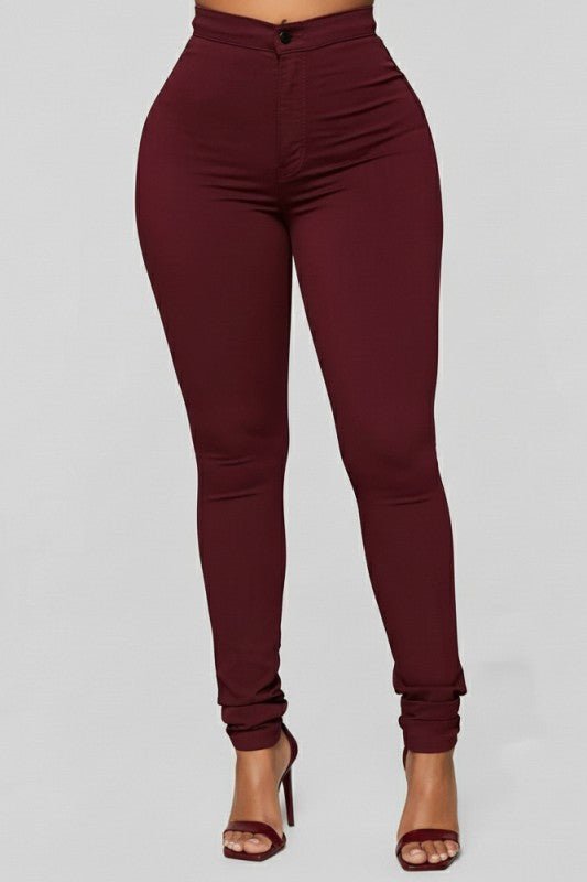High Rise Burgundy Skinny Jeans - She Rare Boutique