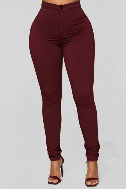 High Rise Burgundy Skinny Jeans - She Rare Boutique