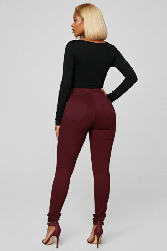 High Rise Burgundy Skinny Jeans - She Rare Boutique
